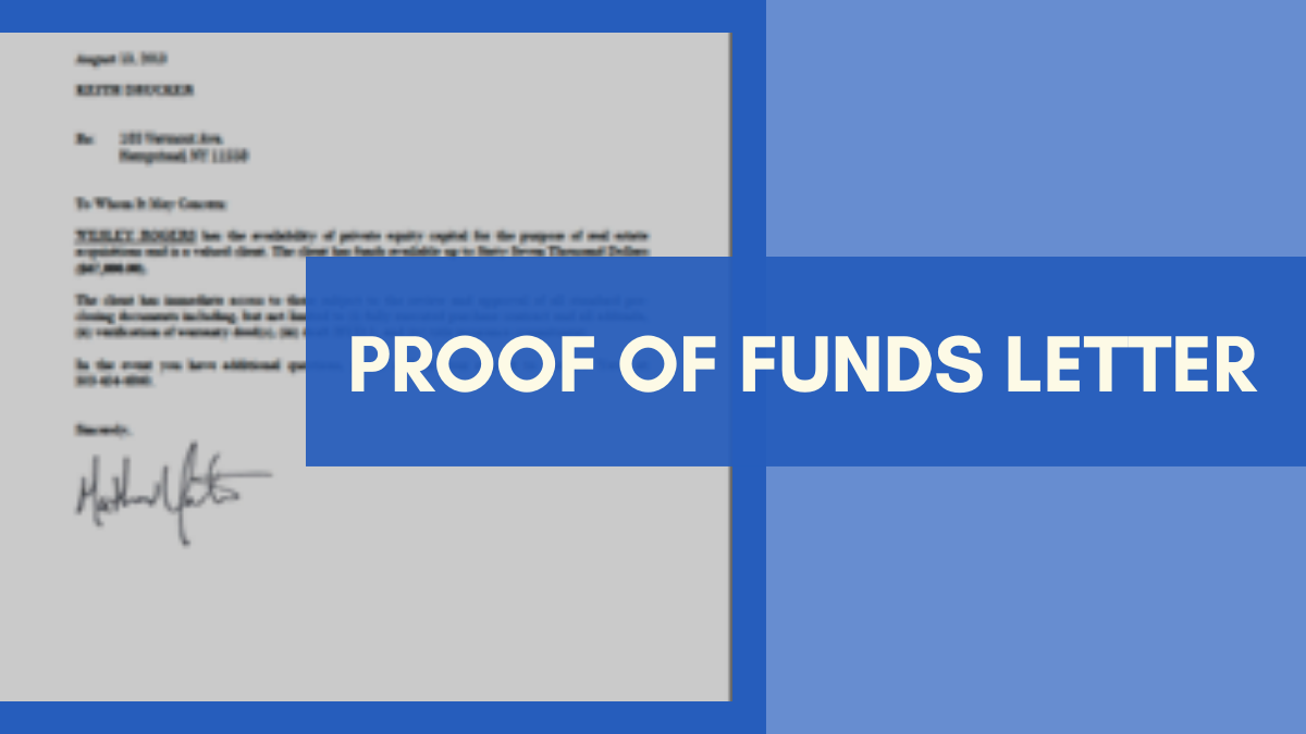 Proof Of Funds Letter Property M O B 
