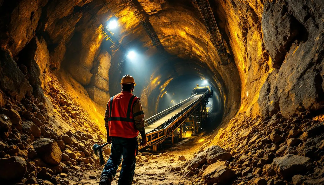 A goldmine image depicts a rich, shimmering vein of gold nestled within rugged rock formations, symbolizing the wealth and opportunities available in the real estate investing business. This visual metaphor highlights the potential for real estate investors to uncover valuable investment properties and generate leads in the competitive real estate market.